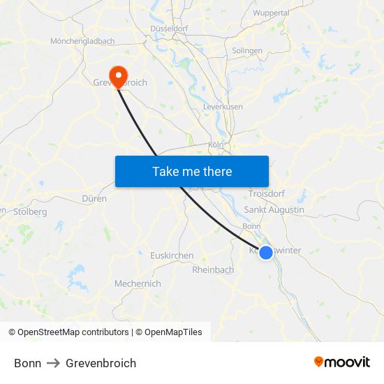 Bonn to Grevenbroich map