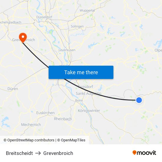 Breitscheidt to Grevenbroich map