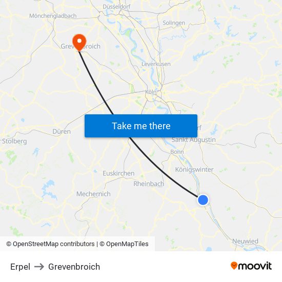 Erpel to Grevenbroich map