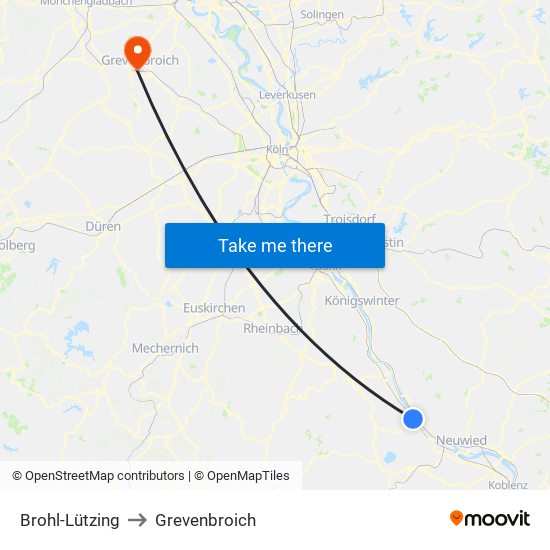 Brohl-Lützing to Grevenbroich map