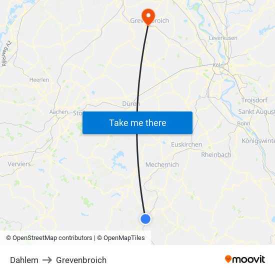Dahlem to Grevenbroich map