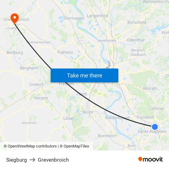 Siegburg to Grevenbroich map