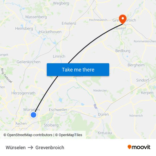 Würselen to Grevenbroich map