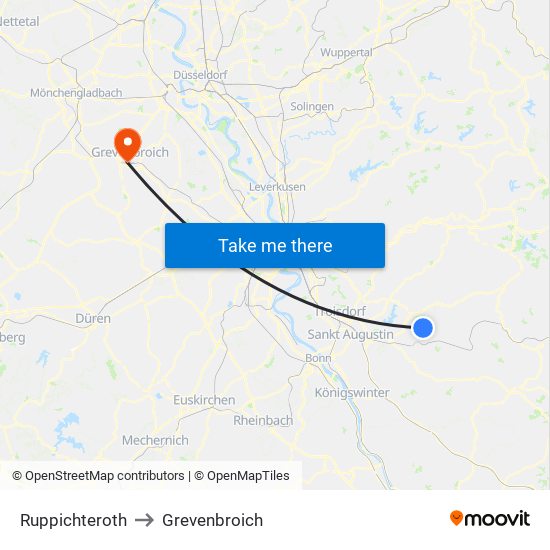 Ruppichteroth to Grevenbroich map