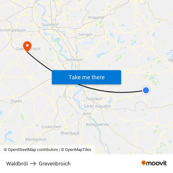 Waldbröl to Grevenbroich map