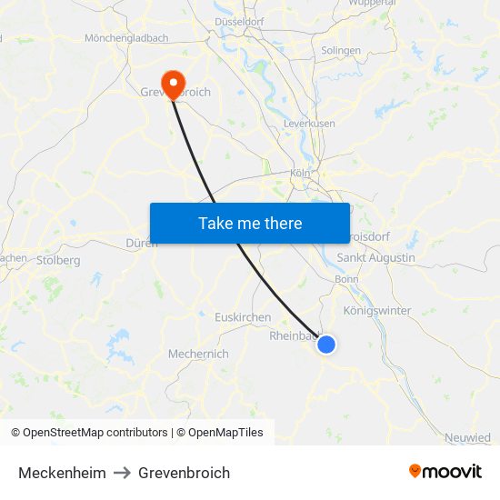 Meckenheim to Grevenbroich map