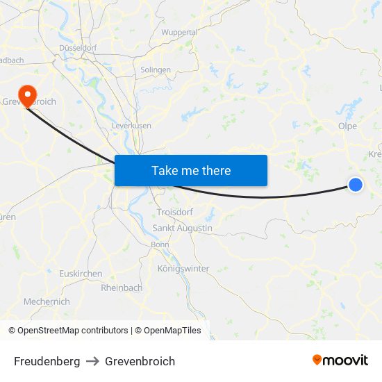 Freudenberg to Grevenbroich map