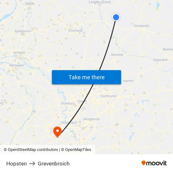 Hopsten to Grevenbroich map