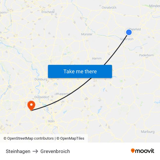 Steinhagen to Grevenbroich map