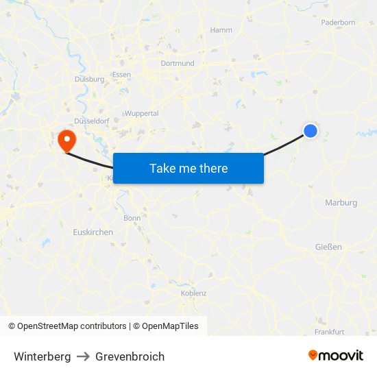 Winterberg to Grevenbroich map