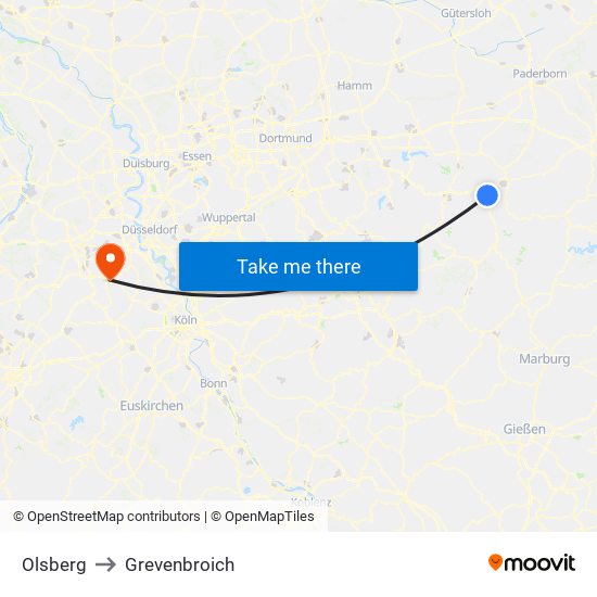 Olsberg to Grevenbroich map