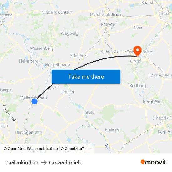 Geilenkirchen to Grevenbroich map