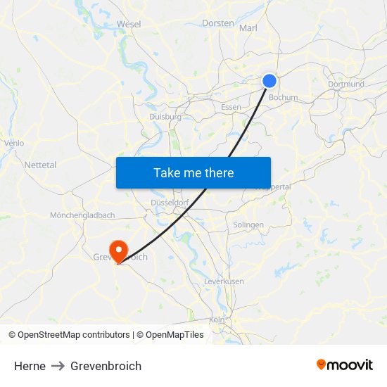 Herne to Grevenbroich map