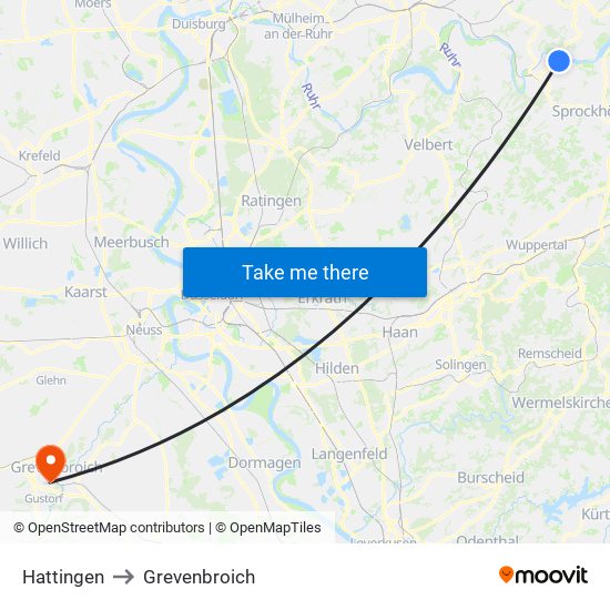 Hattingen to Grevenbroich map