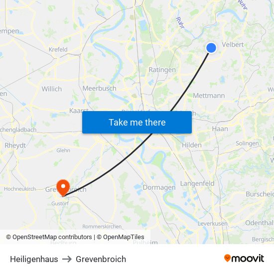 Heiligenhaus to Grevenbroich map