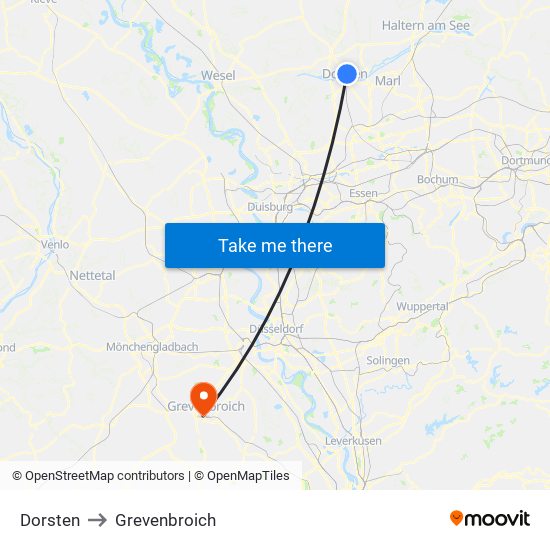 Dorsten to Grevenbroich map