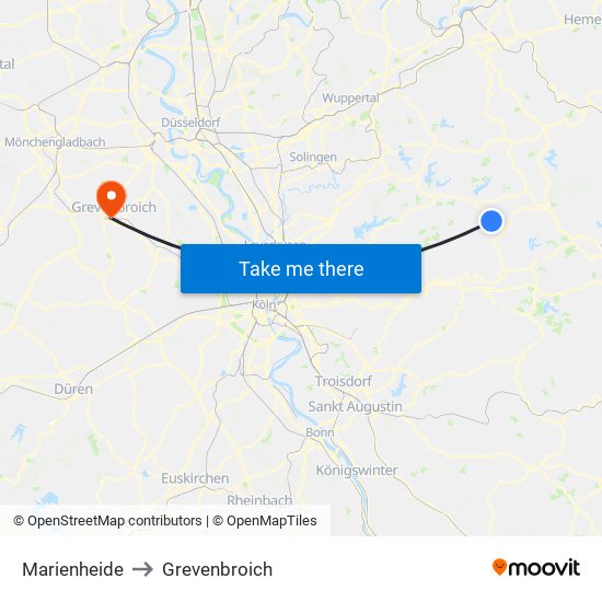 Marienheide to Grevenbroich map