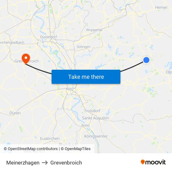 Meinerzhagen to Grevenbroich map