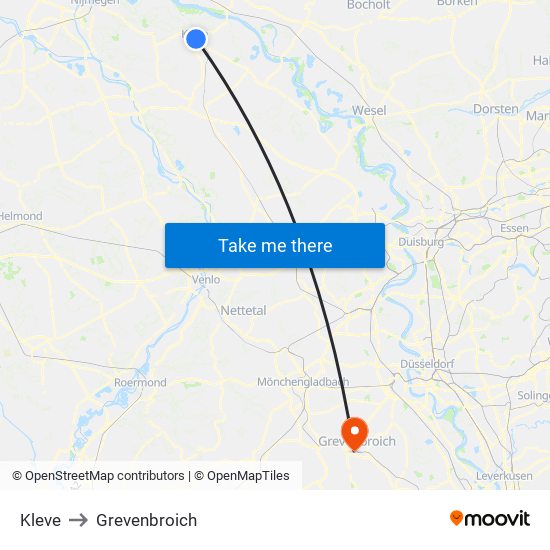 Kleve to Grevenbroich map