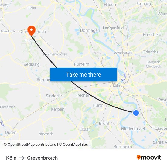 Köln to Grevenbroich map