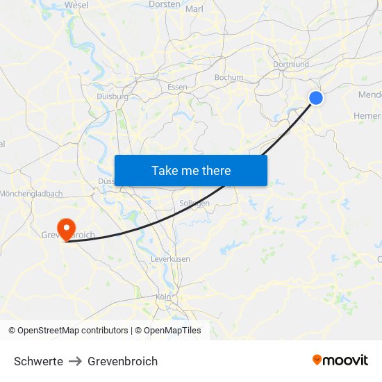 Schwerte to Grevenbroich map