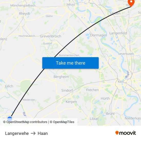 Langerwehe to Haan map