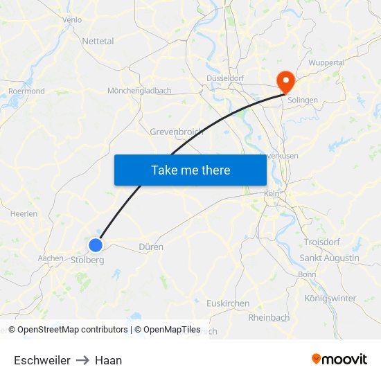 Eschweiler to Haan map