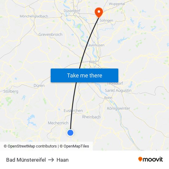 Bad Münstereifel to Haan map
