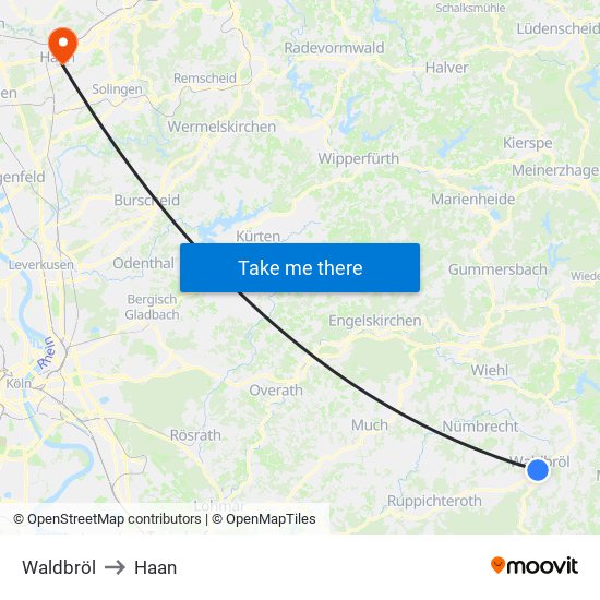 Waldbröl to Haan map