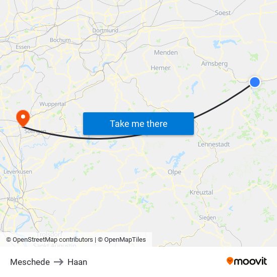 Meschede to Haan map