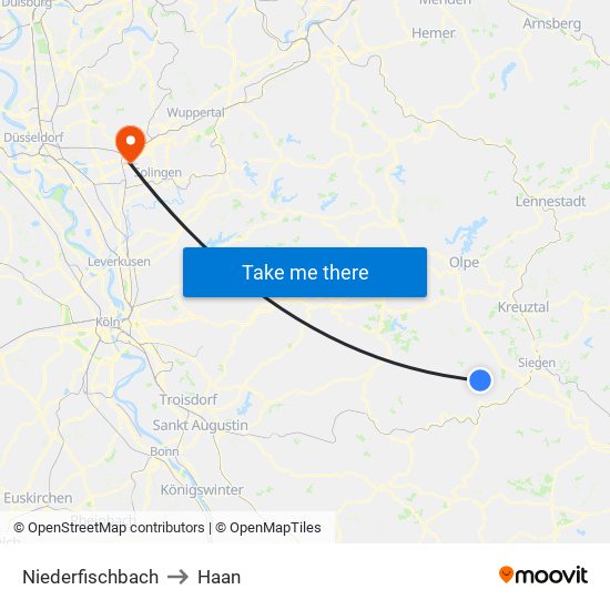 Niederfischbach to Haan map