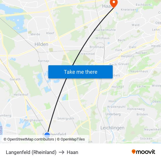 Langenfeld (Rheinland) to Haan map