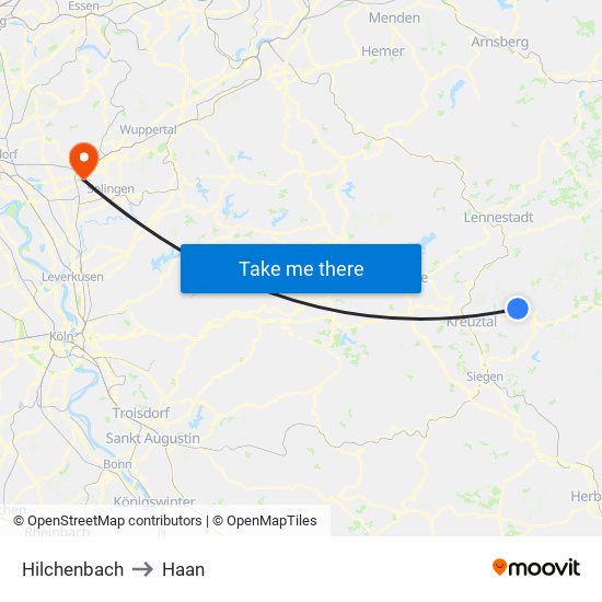 Hilchenbach to Haan map