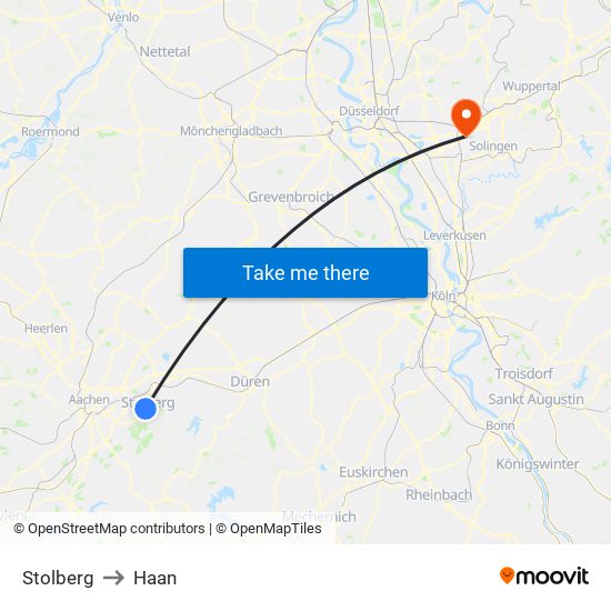 Stolberg to Haan map