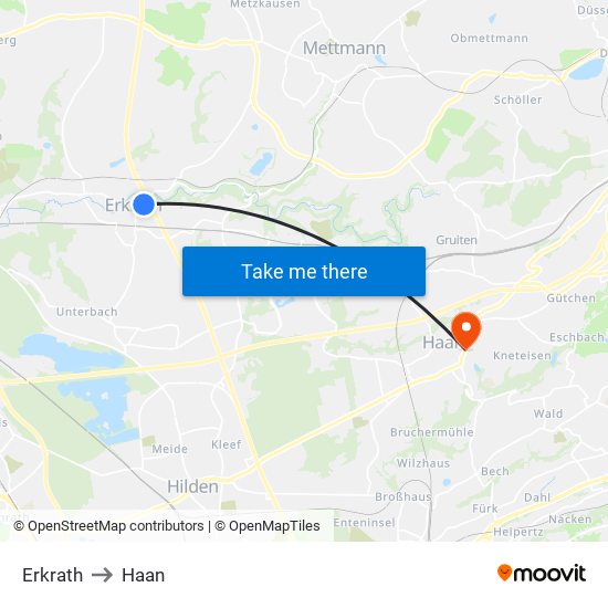Erkrath to Haan map
