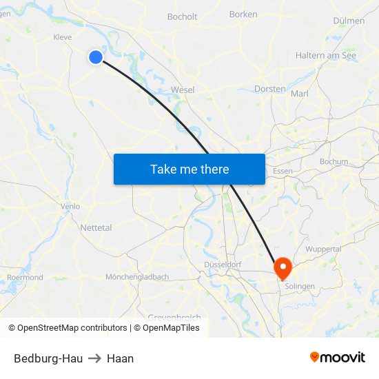 Bedburg-Hau to Haan map