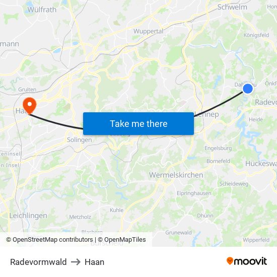 Radevormwald to Haan map