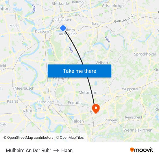 Mülheim An Der Ruhr to Haan map