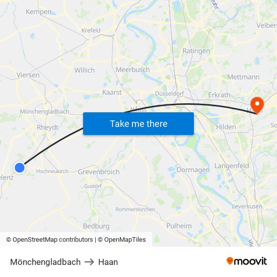 Mönchengladbach to Haan map