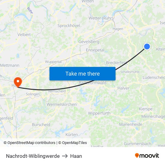 Nachrodt-Wiblingwerde to Haan map