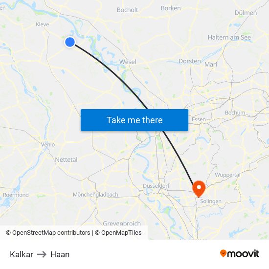 Kalkar to Haan map