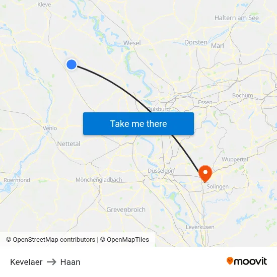 Kevelaer to Haan map