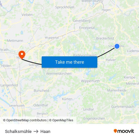 Schalksmühle to Haan map
