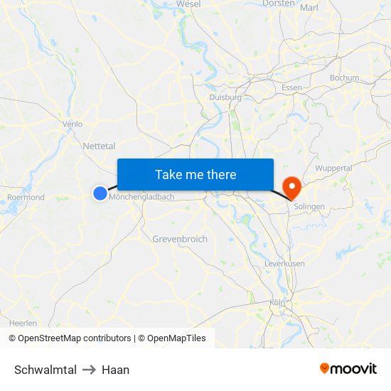 Schwalmtal to Haan map