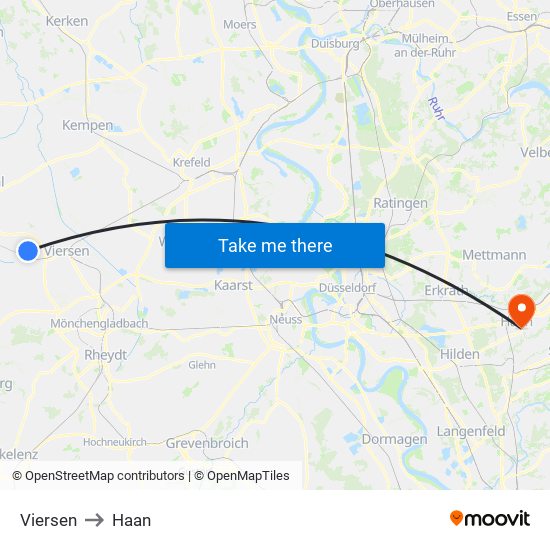 Viersen to Haan map