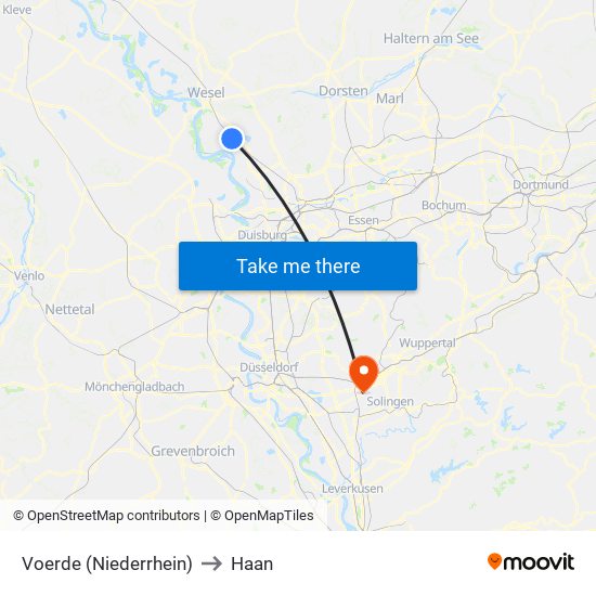 Voerde (Niederrhein) to Haan map