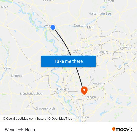 Wesel to Haan map
