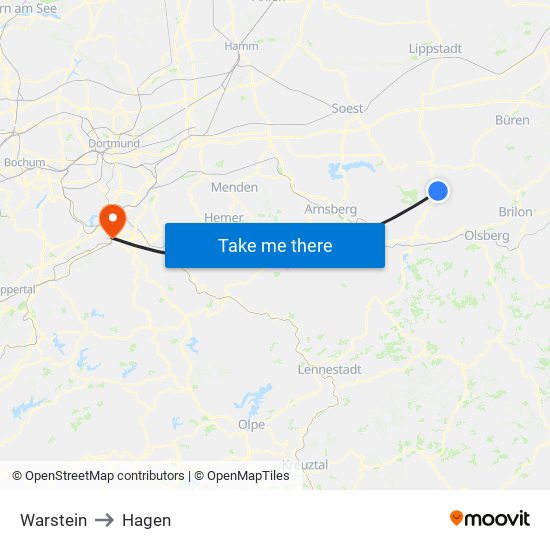 Warstein to Hagen map