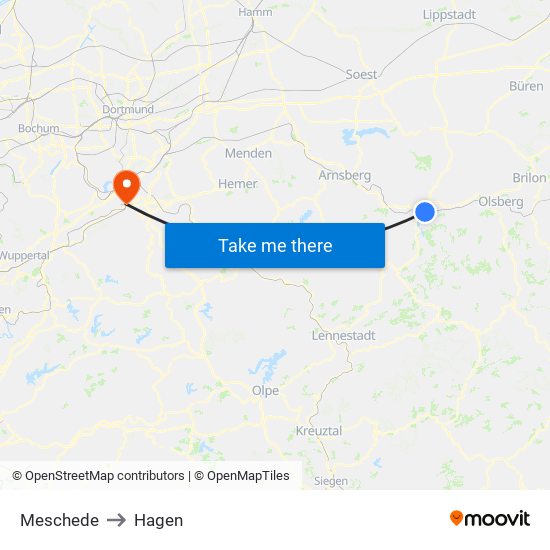 Meschede to Hagen map