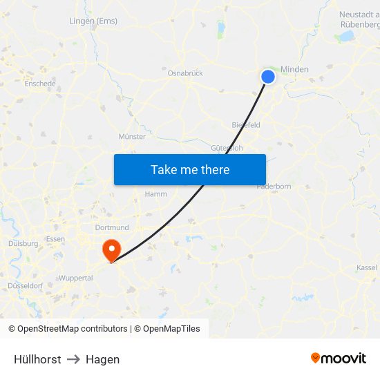 Hüllhorst to Hagen map